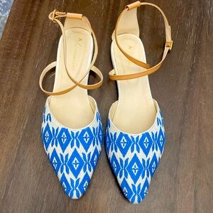 Size 10 blue and cream Anthropologie strappy sandals (brand new, never worn)